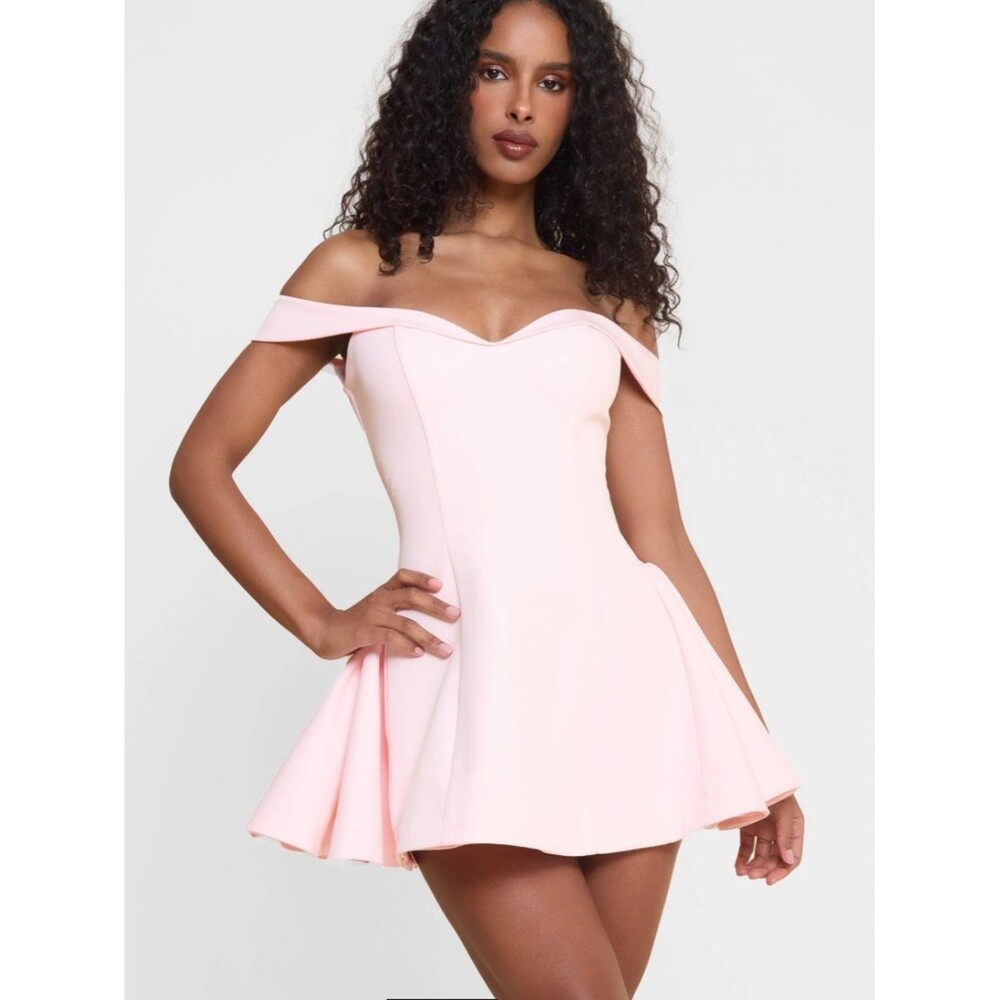 Leau Raquel Off Shoulder Babydoll Corset Mini Structured Barbiecore Dress